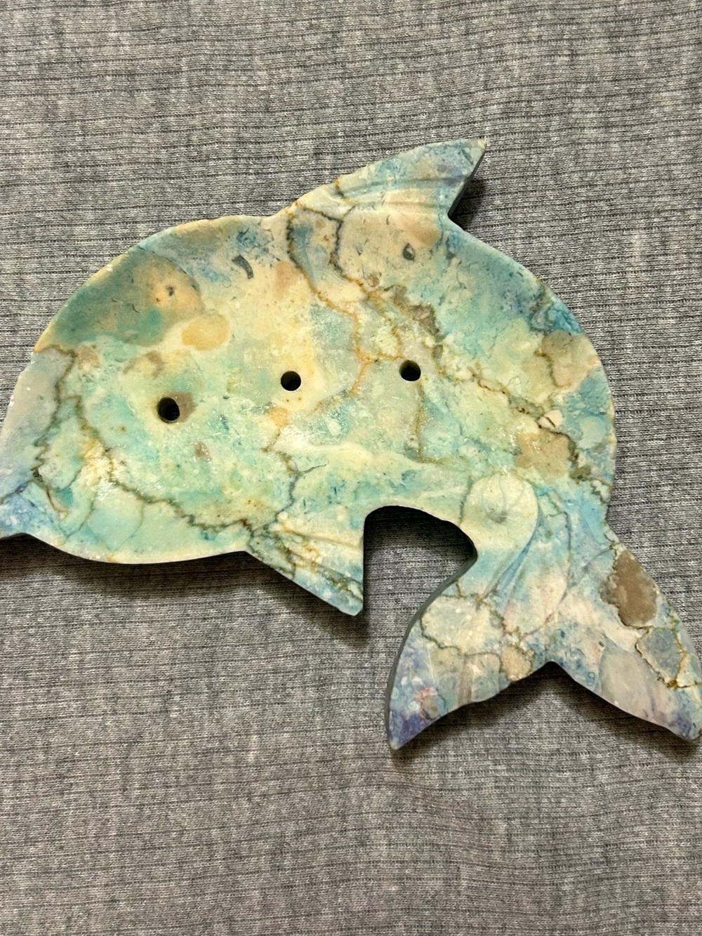Vintage Dolphin Ocean Soap Dish Blue/Green Marble Beach House Decor